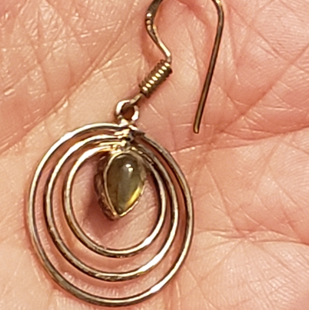 NWOT 925 Sterling & Labradorite Earrings, Concentric Circles Design 1", Gemstone - Picture 4 of 6